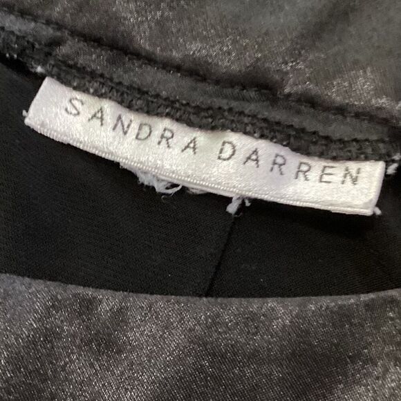 Sandra Darren Black with White Pinstripes Below the Knee Flowing Stretchy Dress - Picture 7 of 9